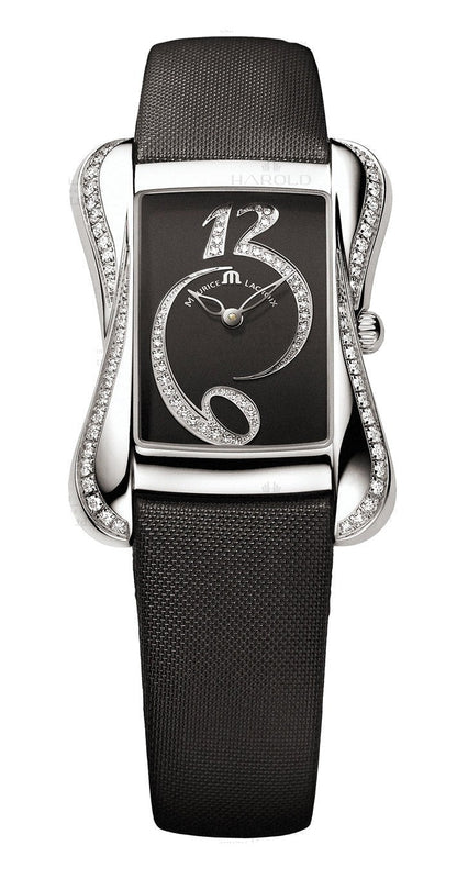 Maurice Lacroix Divina Black Dial with Diamonds Black Leather Strap Watch for Women - DV5012-SD531-120 Authentic Buy Shop Now