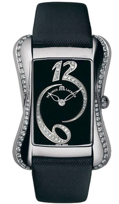 Maurice Lacroix Fiaba Black Dial with Diamonds Black Leather Strap Watch for Women - DV5012-SD531-350 Authentic Buy Shop Now