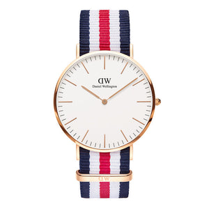 Daniel Wellington Classic Canterbury White Dial Two Tone Nylon Strap Watch For Men - DW00100002 Authentic Buy Shop Now