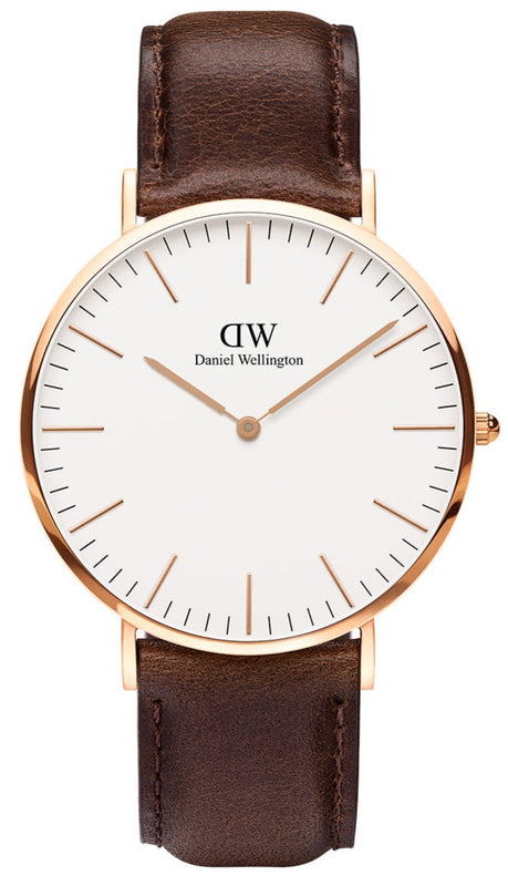 Daniel Wellington Classic Bristol White Dial Brown Leather Strap Watch For Men - DW00100009 Authentic Buy Shop Now