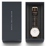 Daniel Wellington Classic York White Dial Brown Leather Strap Watch For Women - DW00100038 Authentic Buy Shop Now