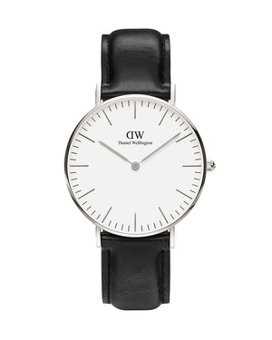 Daniel Wellington Classic Sheffield White Dial Black Leather Strap Watch For Women - DW00100053 Authentic Buy Shop Now