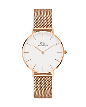 Daniel Wellington Classic Petite Melrose White Dial Rose Gold Mesh Bracelet Watch For Women - DW00100163 Authentic Buy Shop Now