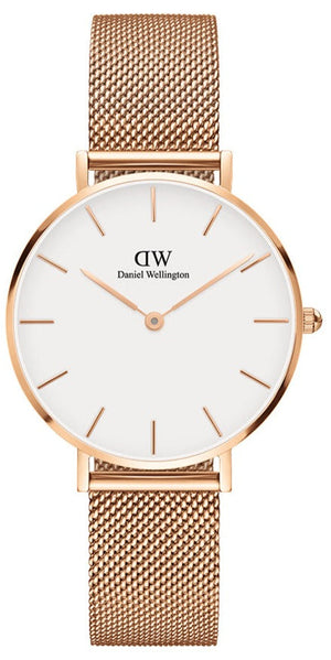 Daniel Wellington Classic Petite Melrose White Dial Rose Gold Mesh Bracelet Watch For Women - DW00100163 Authentic Buy Shop Now