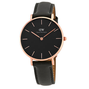 Daniel Wellington Petite Sheffield Black Dial Black Leather Strap Watch For Women - DW00100168 Authentic Buy Shop Now