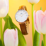 Daniel Wellington Petite Durham White Dial Brown Leather Strap Watch For Women - DW00100172 Authentic Buy Shop Now