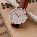 Daniel Wellington Petite Durham White Dial Brown Leather Strap Watch For Women - DW00100172 Authentic Buy Shop Now