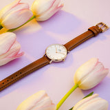 Daniel Wellington Petite Durham White Dial Brown Leather Strap Watch For Women - DW00100172 Authentic Buy Shop Now
