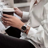 Daniel Wellington Iconic Link Black Dial Silver Steel Strap Watch For Women - DW00100206 Authentic Buy Shop Now