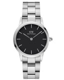 Daniel Wellington Iconic Link Black Dial Silver Steel Strap Watch For Women - DW00100208 Authentic Buy Shop Now