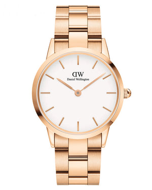 Daniel Wellington Iconic Link White Dial Rose Gold Steel Strap Watch For Women - DW00100209 Authentic Buy Shop Now