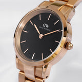 Daniel Wellington Iconic Link Black Dial Rose Gold Steel Strap Watch for Women - DW00100212 Authentic Buy Shop Now