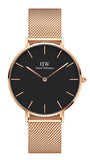 Daniel Wellington Petite Melrose Black Dial Rose Gold Mesh Strap Watch For Women - DW00100303 Authentic Buy Shop Now