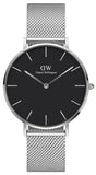 Daniel Wellington Petite Sterling Black Dial Silver Mesh Bracelet Watch For Women - DW00100304 Authentic Buy Shop Now