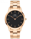 Daniel Wellington Iconic Link Black Dial Rose Gold Steel Strap Watch For Men - DW00100344 Authentic Buy Shop Now