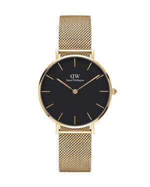 Daniel Wellington Classic Petite Black Dial Gold Mesh Bracelet Watch For Women - DW00100347 Authentic Buy Shop Now