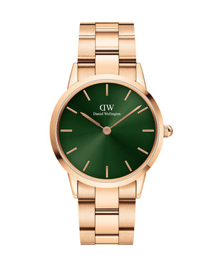 Daniel Wellington Iconic Link Emerald Green Dial Rose Gold Steel Strap Watch For Women - DW00100419 Authentic Buy Shop Now