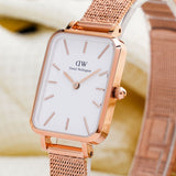Daniel Wellington Quadro Melrose White Dial Gold Mesh Strap Watch For Women - DW00100431 Authentic Buy Shop Now