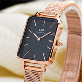 Daniel Wellington Quadro Melrose Black Dial Rose Gold Mesh Bracelet Watch For Women - DW00100432 Authentic Buy Shop Now