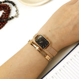 Daniel Wellington Quadro Melrose Black Dial Rose Gold Mesh Bracelet Watch For Women - DW00100432 Authentic Buy Shop Now