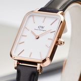 Daniel Wellington Quadro White Dial Black Leather Strap Watch For Women - DW00100434 Authentic Buy Shop Now