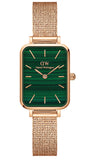 Daniel Wellington Quadro Melrose Green Dial Rose Gold Mesh Strap Watch For Women - DW00100437 Authentic Buy Shop Now