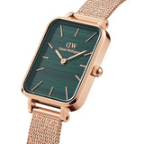 Daniel Wellington Quadro Melrose Green Dial Rose Gold Mesh Strap Watch For Women - DW00100437 Authentic Buy Shop Now