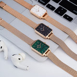 Daniel Wellington Quadro Melrose Green Dial Rose Gold Mesh Strap Watch For Women - DW00100437 Authentic Buy Shop Now