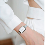 Daniel Wellington Quadro Sterling White Dial Silver Mesh Strap Watch For Women - DW00100438 Authentic Buy Shop Now