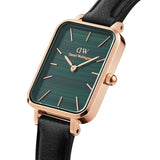 Daniel Wellington Quadro Pressed Sheffield Green Dial Black Leather Strap Watch For Women - DW00100439 Authentic Buy Shop Now