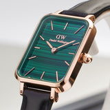 Daniel Wellington Quadro Pressed Sheffield Green Dial Black Leather Strap Watch For Women - DW00100439 Authentic Buy Shop Now