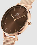 Daniel Wellington Petite Melrose Brown Dial Rose Gold Mesh Strap Watch For Women - DW00100477 Authentic Buy Shop Now
