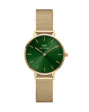 Daniel Wellington Petite Emerald Green Dial Gold Mesh Strap Watch For Women - DW00100479 Authentic Buy Shop Now