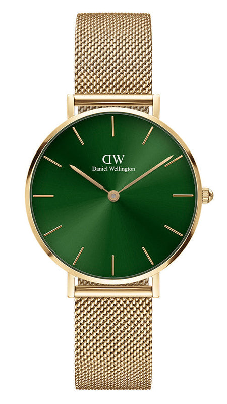 Daniel Wellington Petite Emerald Green Dial Gold Mesh Strap Watch For Women - DW00100480 Authentic Buy Shop Now