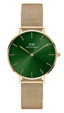 Daniel Wellington Petite Emerald Green Dial Gold Mesh Strap Watch For Women - DW00100480 Authentic Buy Shop Now