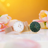 Daniel Wellington Petite Emerald Green Dial Gold Mesh Strap Watch For Women - DW00100480 Authentic Buy Shop Now