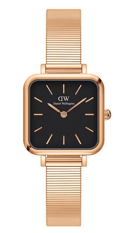 Daniel Wellington Quadro Studio Black Dial Rose Gold Mesh Strap Watch For Women - DW00100518 Authentic Buy Shop Now