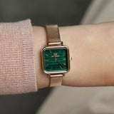 Daniel Wellington Quadro Studio Green Dial Rose Gold Mesh Strap Watch For Women - DW00100520