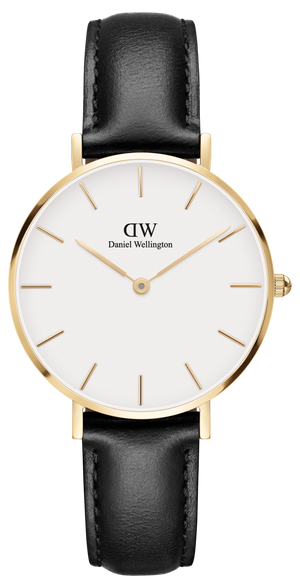 Daniel Wellington Classic Petite Sheffield White Dial Black Leather Strap Watch For Women - DW00100230 Authentic Buy Shop Now