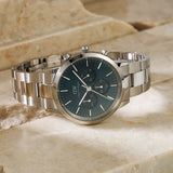 Daniel Wellington Iconic Chronograph Link Blue Dial Silver Steel Strap Watch For Men - DW00100644 Authentic Buy Shop Now