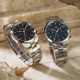Daniel Wellington Iconic Chronograph Link Blue Dial Silver Steel Strap Watch For Men - DW00100644 Authentic Buy Shop Now