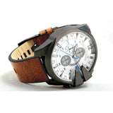 Diesel Mega Chief Chronograph White Dial Brown Leather Strap Watch For Men - DZ4280 Authentic Buy Shop Now