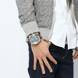 Diesel Mega Chief Chronograph Blue Dial Brown Leather Strap Watch For Men - DZ4281 Authentic Buy Shop Now