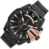 Diesel Mega Chief Chronograph Black Dial Black Steel Strap Watch For Men - DZ4309 Authentic Buy Shop Now