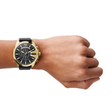 Diesel Mega Chief Chronograph Black Dial Black Leather Strap Watch For Men - DZ4344 Authentic Buy Shop Now