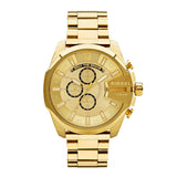 Diesel Mega Chief Chronograph Gold Dial Gold Steel Strap Watch For Men - DZ4360 Authentic Buy Shop Now