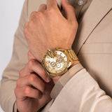Diesel Mega Chief Chronograph Gold Dial Gold Steel Strap Watch For Men - DZ4360 Authentic Buy Shop Now