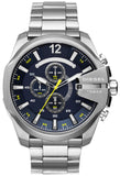 Diesel Mega Chief Chronograph Blue Dial Silver Steel Strap Watch For Men - DZ4465 Authentic Buy Shop Now