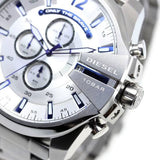 Diesel Mega Chief Chronograph White Dial Silver Steel Strap Watch For Men - DZ4477 Authentic Buy Shop Now