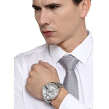 Diesel Mega Chief Chronograph White Dial Silver Steel Strap Watch For Men - DZ4477 Authentic Buy Shop Now